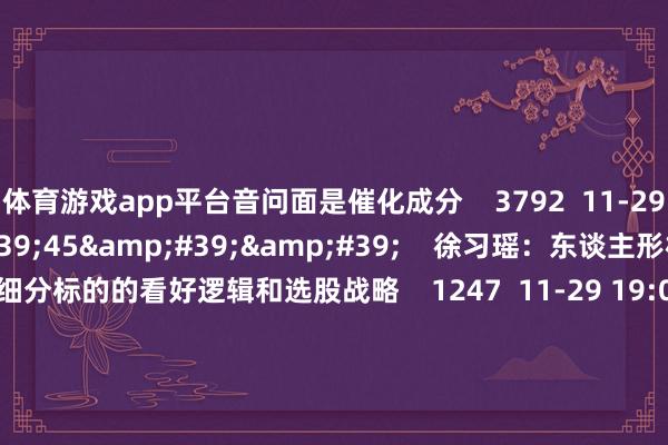 体育游戏app平台音问面是催化成分    3792  11-29 19:09     03'45''    徐习瑶：东谈主形机器东谈主细分标的的看好逻辑和选股战略    1247  11-29 19:08     57'54''    本日股市1129丨指数集体上升 尾盘有所回落 下周能否期待一波反弹？  原创    5381  11-29 18:5